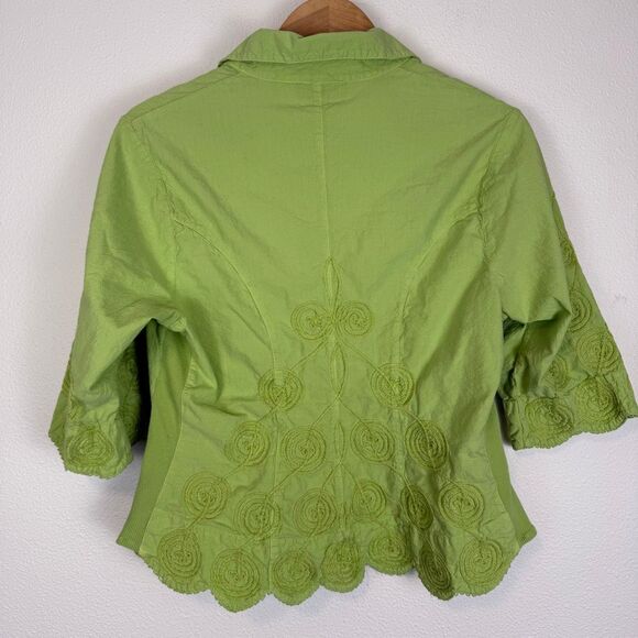 Vintage Y2K Green Embroidered 100% Cotton Button Down Blouse Size XL - Picture 9 of 10